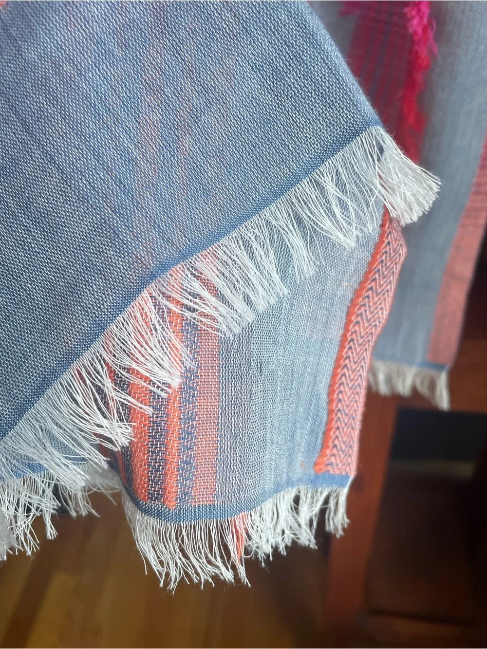 J Jill Very Pretty Ombré Leaves Scarf Jacquard Pink Orange Grey Fringe